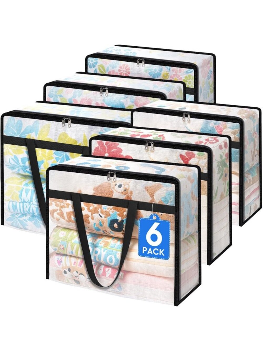 6 Pack Clear Storage Bags for Bedding, Comforters & Clothes - 90L Space Saver